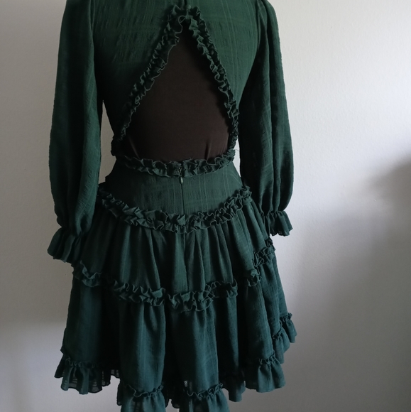 Mini dress Saint + Secrets color green Long Sleeves Size XS style Ruffles - Picture 5 of 11